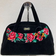 8532　FEILER　フェイラー　ハンドバッグ　 花柄　ローズ　ブラック系　黒　 シュニール織り　レディース