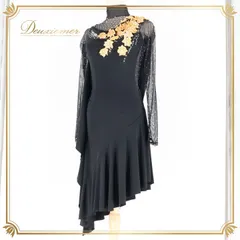 社交ダンス 衣装 タカダンス TAKADANCE ラテン ドレス ワンピース 黒 ゴールド 金 オレンジ 日本製 デモ 競技 パーティ 発表会 ブラック系 ゴールド系 スタイリッシュ デザイン 大人用 舞台衣装 ダンスウェア おしゃれ フォーマル 競技用