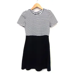 ザラ トラファルック ZARA Trafaluc ワンピース フレア ミニ 膝上 切替 ボーダー 柄 無地 半袖 丸首 S ホワイト 白 ブラック 黒 /HT5