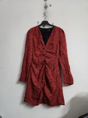 ZARA ザラ レッド シャーリング ロング丈ワンピース