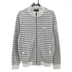 キャロウェイ ハイネックジャケット グレー×ライトグレー ボーダー フリース調 ロゴ刺しゅう メンズ L ゴルフウェア Callaway