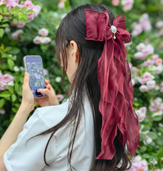ヘアアクセサリー 大きめ 蝶結びヘアークリップ ロリータ風 髪飾り 可愛い フリルリボン チャームリボン 森ガール ゴスロリ お姫様 ヘアピン お茶会 かわいい lolita お人形 レディース 女の子 パーティー ガールズ 華ロリ 髪留め (ワインレッド)
