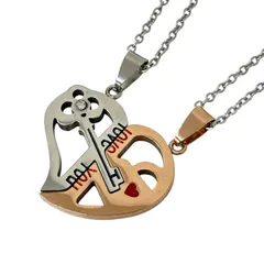 カップルジュエリー ペアネックレス ハート型 キーデザイン ステンレススチール シルバ/ロースゴールド