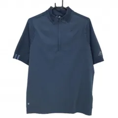 【美品】アディダス 異素材半袖ブルゾン ネイビー ハーフジップ 袖・肩ニット メンズ L ゴルフウェア adidas