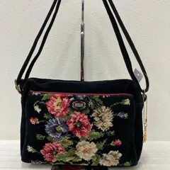 8589　FEILER フェイラー　ラビリンス　ショルダーバッグ　シュニール織り　タオル地　肩がけ　斜めがけ　クロスボディ　ブラック　黒　花柄　フラワー　ポシェット