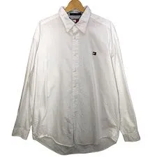 TOMMY HILFIGER/トミーヒルフィガー 90年代/90's ヴィンテージ フラッグタグ 長袖シャツ ボタンダウン ワンポイント刺繡 オーバーサイズ ビッグシルエット Taiwan製 Lサイズ ホワイト