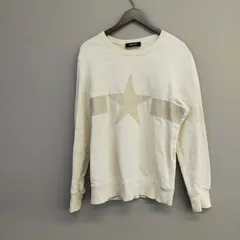 N1014 DIESEL ディーゼル 羊革 レザースターパッチ Ｍサイズ メンズ 長袖 スウェット アイボリー 白 トレーナー 綿100％ 秋冬