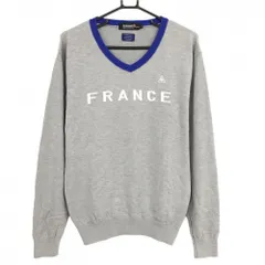 【美品】ルコックゴルフ セーター グレー×ブルー ウール混 ロゴ刺しゅう ニット  メンズ L ゴルフウェア le coq sportifのサムネイル