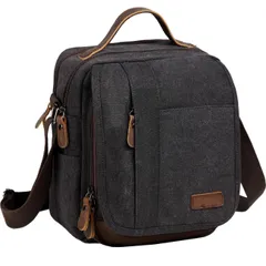 【数量限定】手提げバック 大容量 旅行 ビジネスバッグ 通学 通勤 斜め掛けバッグ 縦型 17つポケット 本革ファスナー付き メッセンジャーバッグ 帆布 メンズ ショルダーバッグ [Vaschy]