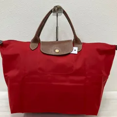 8699　LONGCHAMP　ロンシャン　ハンドバッグ　 ルプリアージュ　レッド系　赤　ナイロン　 レザー　レディース