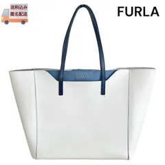 FURLA フルラ fantasia ファンタジア トートバッグ バイカラー ホワイト×ネイビー レザー 大容量  A4収納