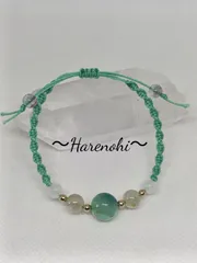 No.2 フローライト・ルチルクォーツ使用♡ジェードグリーンマクラメ編みブレスレット♡