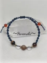 No.3 ルチルクォーツ・タイガーアイ使用♡ネイビーカラーマクラメ編みブレスレット♡