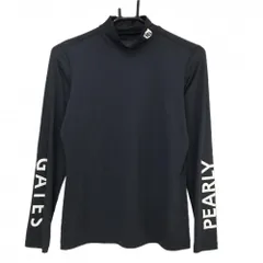 【超美品】パーリーゲイツ ハイネックインナーシャツ ネイビー ストレッチ 袖ロゴ 接触冷感 レディース 2(L) ゴルフウェア PEARLY GATES