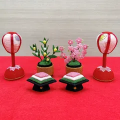 雛飾り小道具【桜ぼんぼり小一対＆桜橘＆菱餅一対】お雛様 雛人形 ちりめん細工 お手持ちのお人形さんとご一緒に リュウコドウ 新品