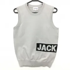 【超美品】ジャックバニー ニットベスト ライトグレー×黒 ビッグロゴ レディース 1(M) ゴルフウェア Jack Bunny