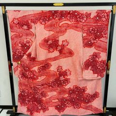 総絞りサーモンピンクに水色〜裄６６ 総絞りサーモンピンクに水色〜裄66 - メルカリ