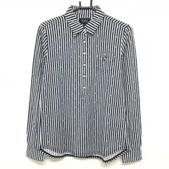 【超美品】パーリーゲイツ 長袖ポロシャツ ネイビー×白 ストライプ ロゴ総柄  レディース 2(L) ゴルフウェア PEARLY GATES
