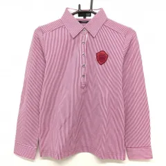 【超美品】23区スポーツ 長袖ポロシャツ ピンク×白 細ストライプ ワッペン  レディース Ⅱ(L) ゴルフウェア 23区