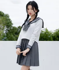 セーラー服 グレー 長袖 JK コスチューム 制服 女子高校生 高校生 コスプレ 3点セット