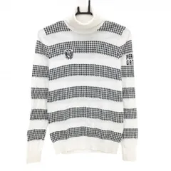 パーリーゲイツ タートルネックセーター 白×ネイビー 千鳥格子ボーダー コットン100% レディース 1(M) ゴルフウェア PEARLY GATES
