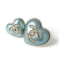 シャネル CHANEL ブローチ コサージュ ブルー ゴールド ピンブローチ ココマーク ハート ラインストーン 2個セット