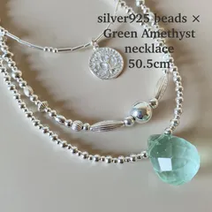 silver925ビーズ×大粒ドロップカット グリーンアメシストのネックレス 50.5cm シャイニー lw'tff