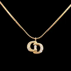 美品★ Christian Dior クリスチャンディオール  ネックレス CDロゴ ラインストーン ゴールド