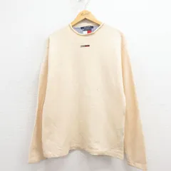 M/古着 トミーヒルフィガー 長袖 ブランド メンズ 90年代 90s ワンポイントロゴ ウール 薄ベージュ 25dec02
