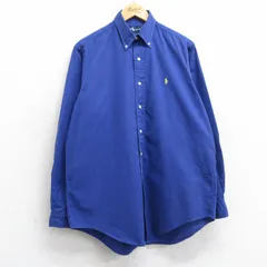 XL/古着 ラルフローレン 長袖 ブランド シャツ メンズ 90年代 90s ワンポイントロゴ コットン ボタンダウン 青 25dec02