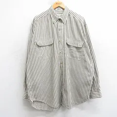 XL/古着 エディーバウアー 長袖 ブランド シャツ メンズ 00年代 00s 大きいサイズ ロング丈 コットン ボタンダウン 薄ベージュ他 ストライプ 25dec02