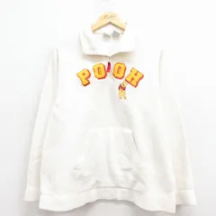L/古着 長袖 ハーフジップ フリース ジャケット メンズ ディズニー くまのプーさん 刺繍 白 25dec02