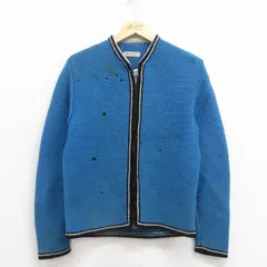 S/古着 長袖 ビンテージ フルジップ ニット カーディガン メンズ 70年代 70s ウール 青 25dec02