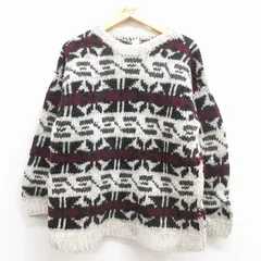 M/古着 長袖 セーター メンズ 手織り ウール クルーネック 生成り 25dec02