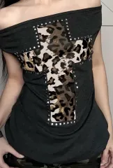 ギャル ヒョウ柄 レオパード 十字架 オフショルダー