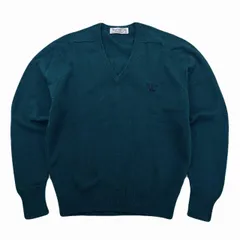 バーバリー ニットセーター メンズ サイズ42 グリーン ラムウール Vネック スコットランド製 緑 胸ロゴ ビンテージ