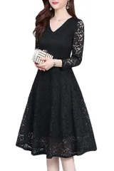 [Ｃｈｕｂｉｋｉｍｅ] ワンピース レディース 結婚式 ドレス パーティードレス 総レース 長袖 秋 冬 春 Aライン 裏地あり 着痩せ フォーマル お呼ばれ 二次会 きれいめ