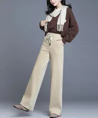 ガウチョパンツ レディース 秋冬 ワイドパンツ 裏起毛 ゴム 紐 コーデュロイ シンプル ゆったり 大きいサイズ 無地 長ズボン ボトムス