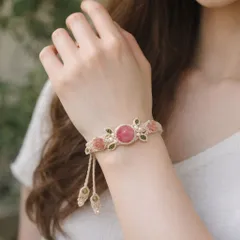 薔薇彫『ロードクロサイト』『パール』生命の樹マクラメ編ブレスレット