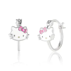 Hello Kittyサンリオ ハローキティ レディース フープピアス - スターリングシルバーとエナメル ハローキティイヤリング 公式ライセンス, スターリングシルバー, 宝石なし [シルバー]