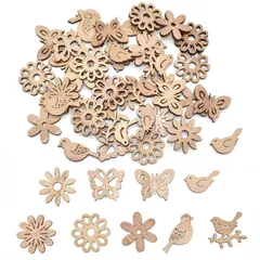 蝶 花 葉 鳥 板 ハート形 木製チープ 木製タグ 木製スライス 木片 絵画可 カード DIY素材 木片 部屋飾り ホーム装飾品 オーナメント 木材チップ 工芸品 手芸材料 手作り素材 木製チップ クラフト用品 結婚式 パーティー 約100枚セット 装飾素材
