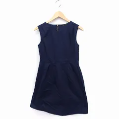 リエス Liesse フレア ワンピース ひざ丈 ノースリーブ 丸首 無地 コットン 綿 2 ネイビー 紺 /FT40