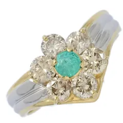 PT0.171ct/FD:0.881ct/フラワーモチーフ パライバトルマリン ダイヤモンド リング 指輪/K18/YGPt900コンビ-3.1g/12号/#52【♀】【S】【レディース】★■602353【中古】