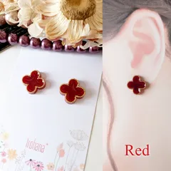 人気ꕤ︎︎ 四葉 クローバー ピアス イヤリング レッド