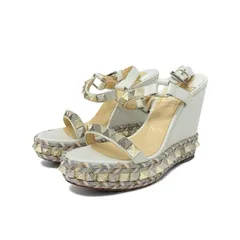 クリスチャンルブタン Christian Louboutin ピラクロウ サンダル 靴 シューズ レザー ホワイト シルバー ゴールド スタッズ ウェッジソール ストラップ