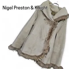 Nigel Preston & Knight ナイジェルプレストン ベージュ ムートンコート ラムスキン ファー フード付き ヨーロッパ製 Lサイズ相当 レディース 高級素材 エレガント 秋冬 ロング丈 151KJ