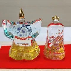 雛飾り【錦桜ガラス立ち雛】クリスタル雛人形 ひな祭り 親王飾り3月玄関飾り クリスタルお雛様 ミニ雛 ガラス置物 新品