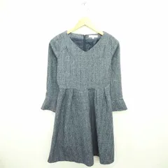 プロポーション ボディドレッシング PROPORTION BODY DRESSING ワンピース 膝下丈 チェック Vネック ウール混 長袖 2 ネイビー 紺 /TT31