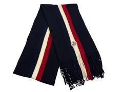 Moncler モンクレール ウール カシミヤ ブレンド ニット&マフラー ロゴ ネイビー 美品 中古 4b011542