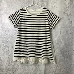 DRESKIP ドレスキップ Tシャツ 半袖 クルーネック ボーダー レース 重ね着風 レディースM 白黒 □〇